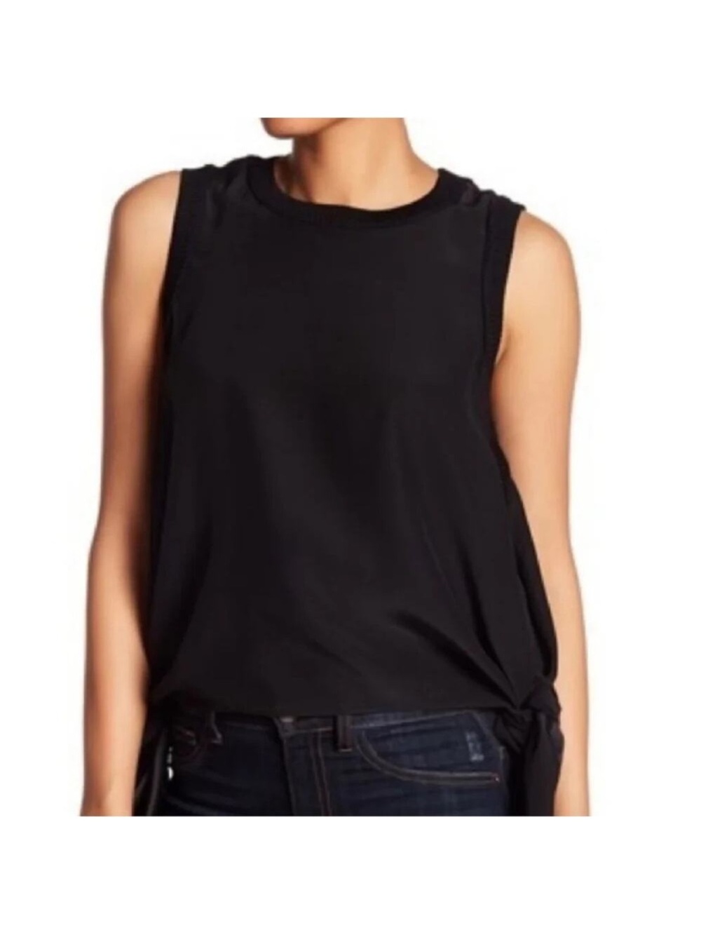 cinq a sept black silk knit Sleeveless Side-Knot Tank